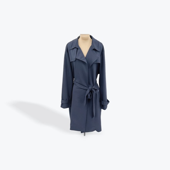 Liz Claiborne Women's XL Blue Trench Coat Belted‎ Collared Long Sleeve Classic - Picture 2 of 7